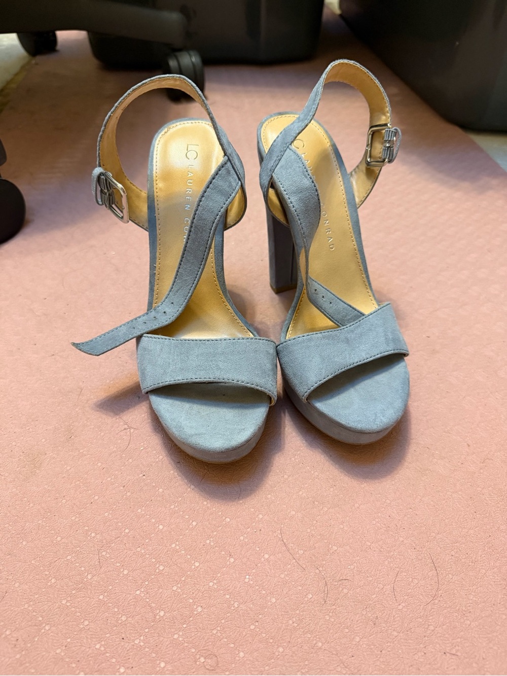 Kohl's LC Lauren Conrad Light Blue Suede Block Heel Sandals